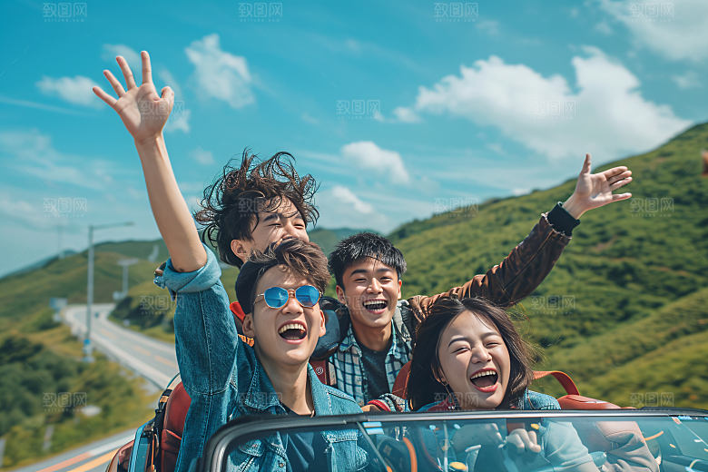 汽车自驾游开车人物摄影图