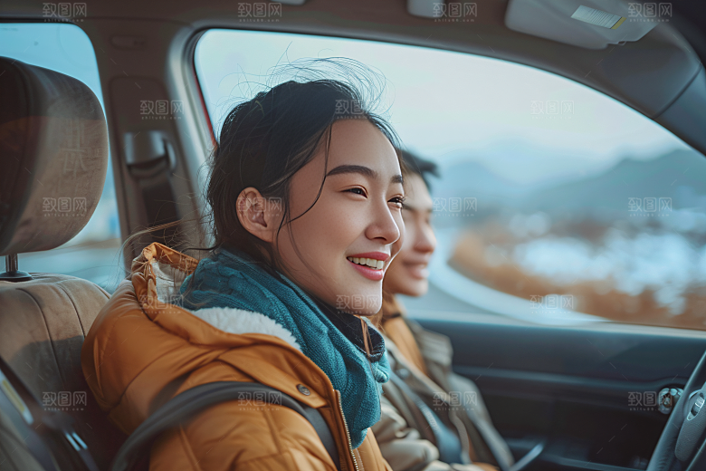 汽车自驾游开车出发摄影图