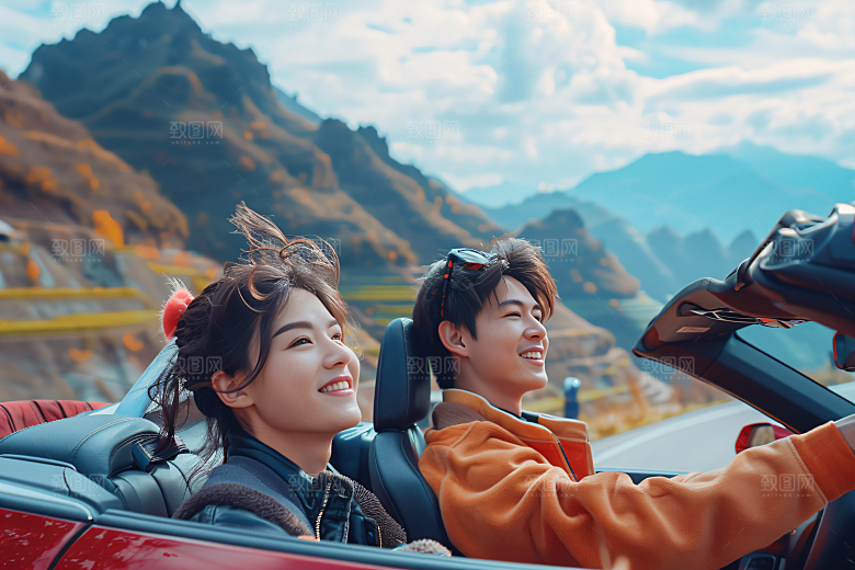 汽车自驾游旅游小长假摄影图