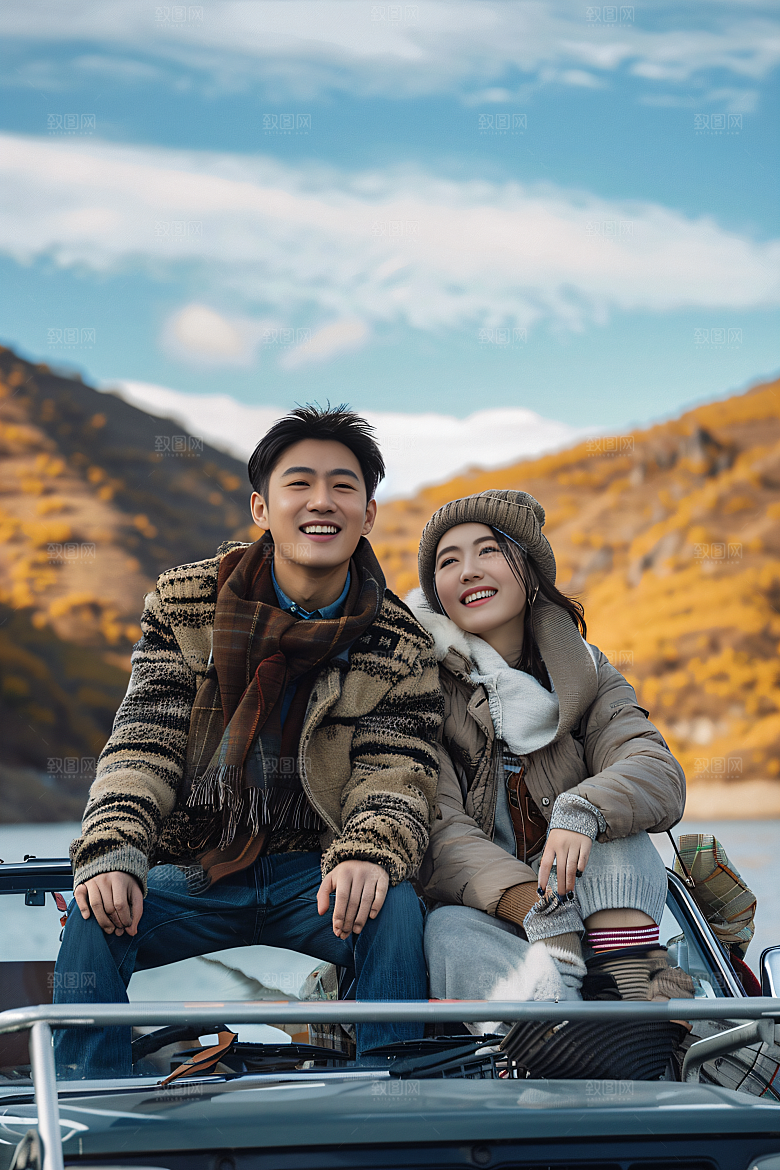 汽车自驾游高清人物摄影图