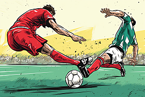 踢足球足球运动员手绘插画