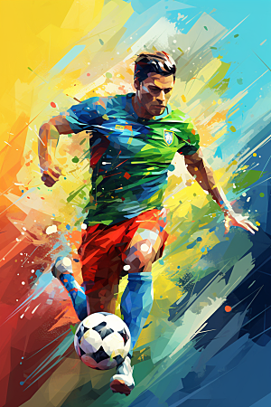 踢足球涂鸦风格足球运动员插画