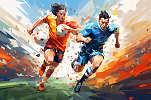 踢足球足球运动员体育插画