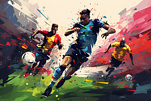 踢足球竞技涂鸦风格插画