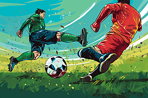 踢足球运动涂鸦风格插画