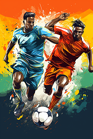 踢足球体育涂鸦风格插画