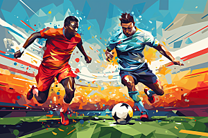 踢足球涂鸦风格足球运动员插画