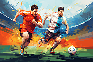 踢足球足球运动员手绘插画