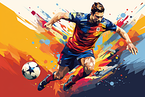 踢足球彩色涂鸦风格插画