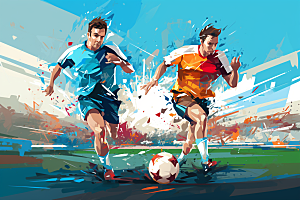 踢足球涂鸦风格彩色插画