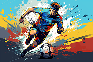 踢足球涂鸦风格竞技插画