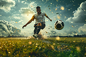 踢足球的人体育动感摄影图