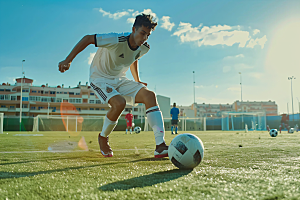 踢足球的人锻炼青年摄影图